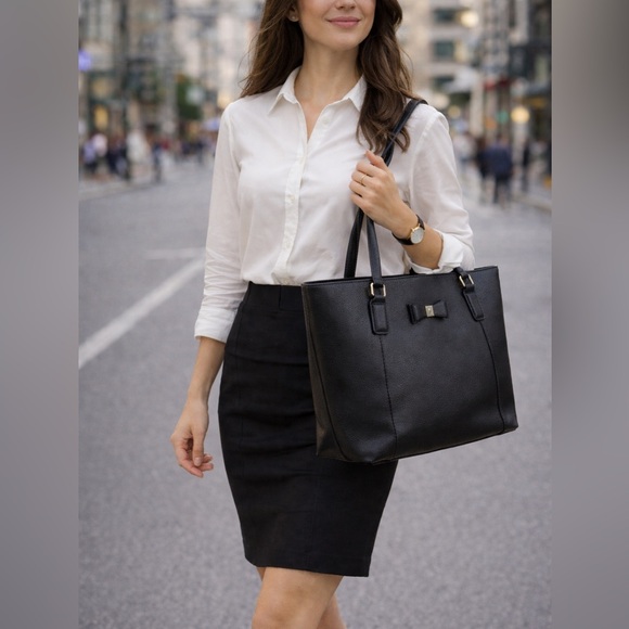 Anne Klein Handbags - Anne Klein Black Tote with Bow Accent. 16W x 11H